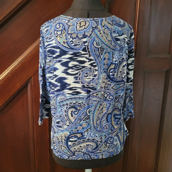 Chicos Womens Paisley Print 3/4 Sleeve Top Size 1 Multicolor Small - Picture 2 of 4